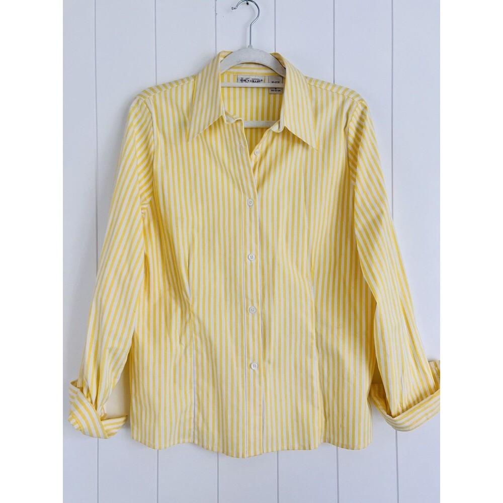Kim Rogers Yellow & White Candy Stripe Lightweight Button Blouse Coastal Size M